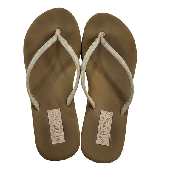 Flojos metalic brown and gold flip flop 10" size 8 beach vacation summer pool - Picture 7 of 9